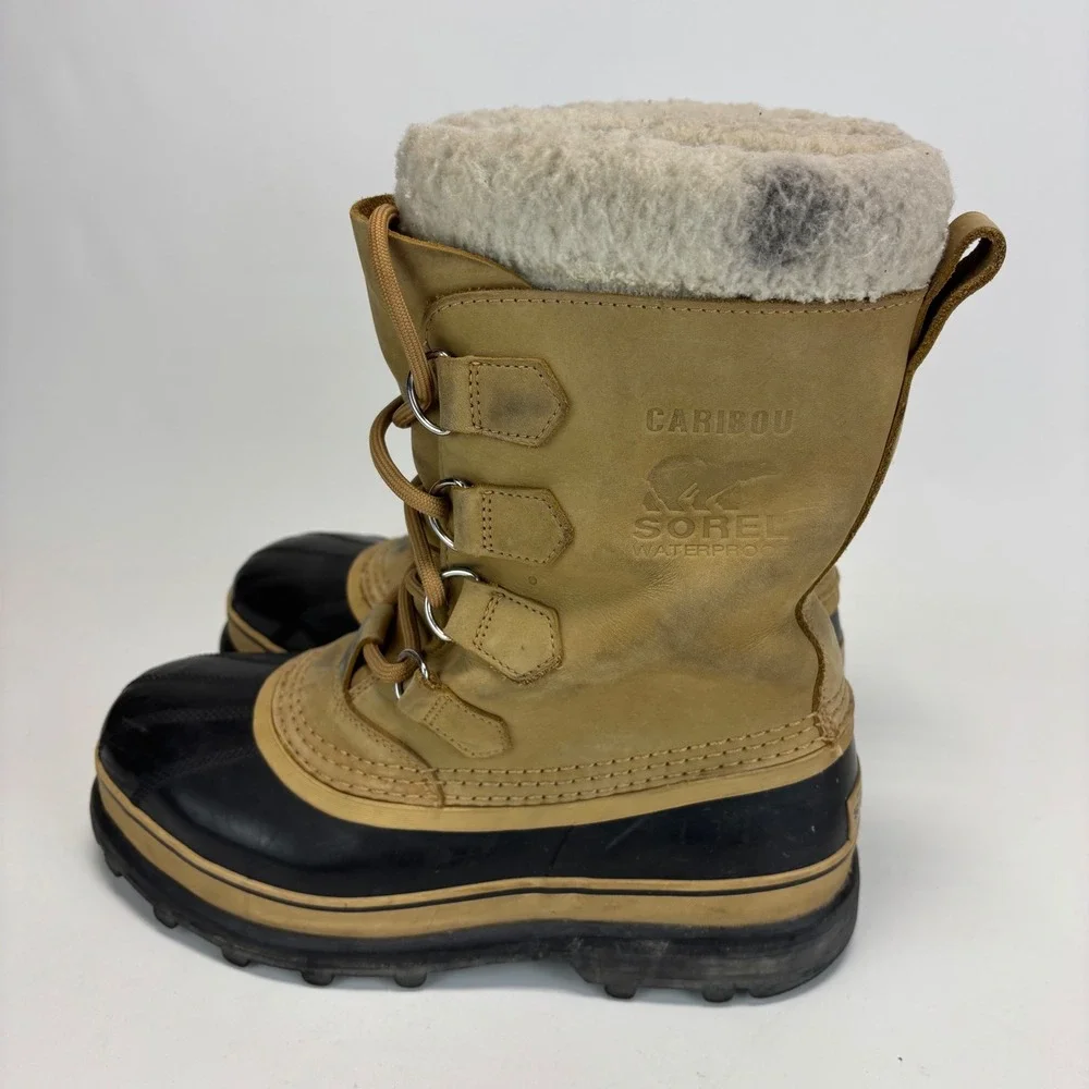 Sorel Caribou Winter Boots Womens 10 Tan Waterproof Insulated Leather Snow Boots
